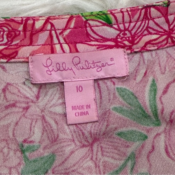 Lilly Pulitzer Silk Dress Daiquiri Pink Green Floral Print Tie Waist Size 10 - Picture 6 of 10